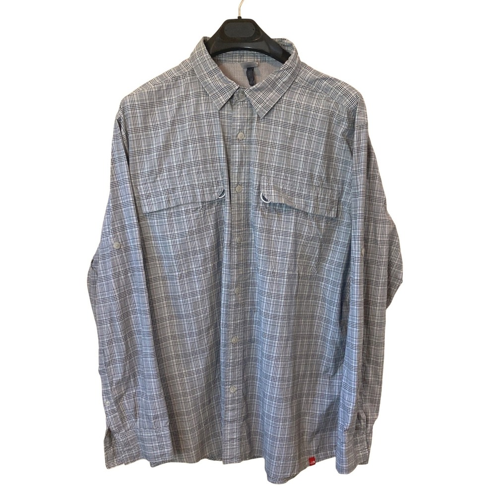 The North Face Mens XXL Plaid Hiking Shirt Grey Long Sleeve Ventilated 2 Pocket